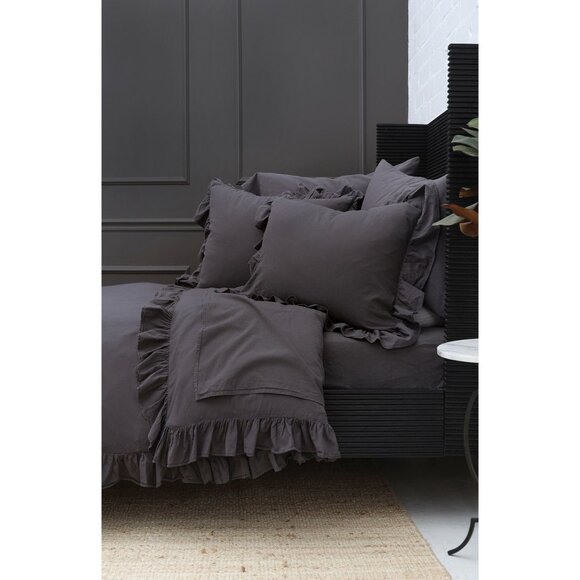 POM POM at HOME Rowan Crinkled Cotton Duvet Cover Set KING Midnight NEW $345 - Picture 3 of 10
